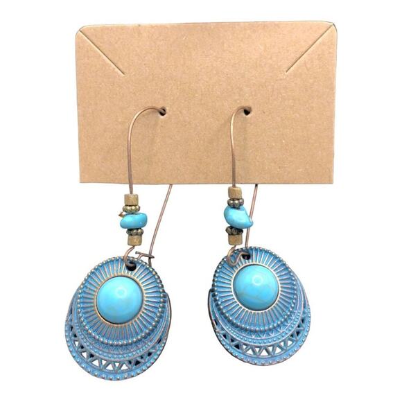 Unique Ethnic Boho Style Beaded Bronze Turquoise Classic Drop Earrings - Picture 5 of 11
